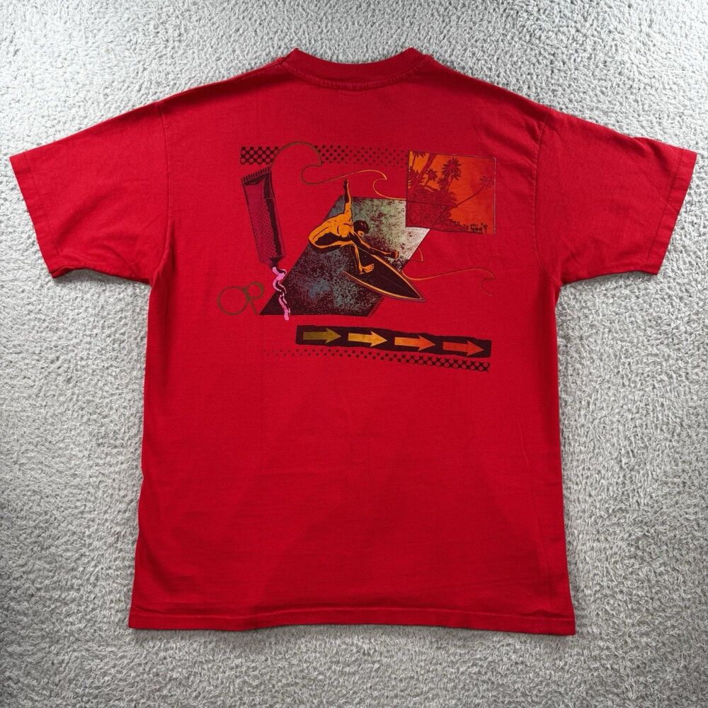 Vintage OP Ocean Pacific T-Shirt Large Red Beach Surf Single Stitch 1986